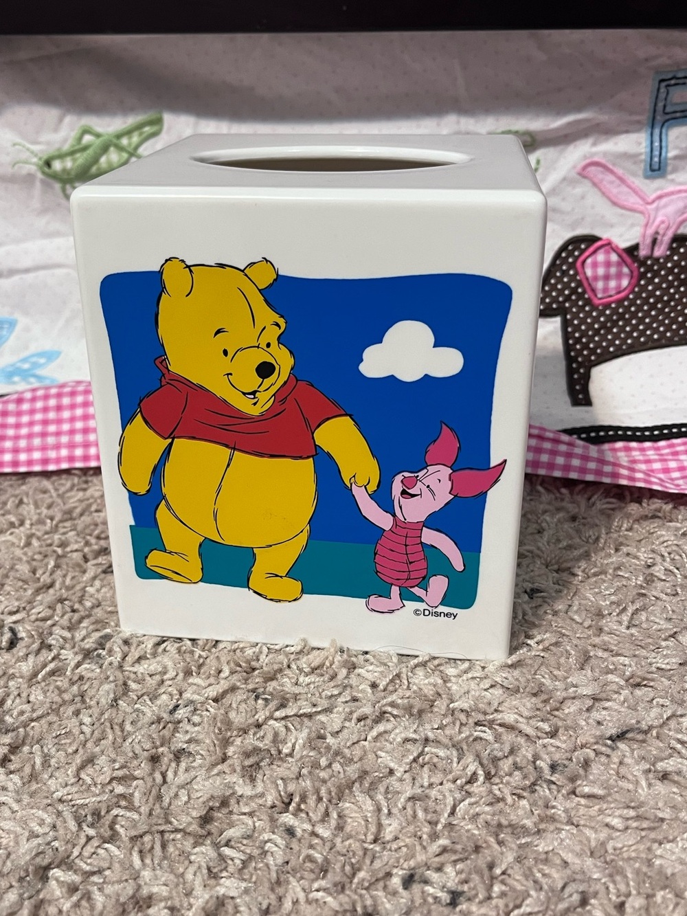 Vintage Piglet and Pooh Tissue Box Cover Decoration